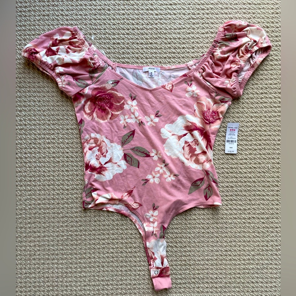 NWT Ardene Pink Floral Bodysuit Size M